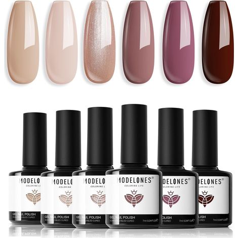 Vernis Semi Permanent,6 Couleurs Vernis à Ongles Gel Uv Semi Permanent Nude Marron Pailleté Automne, Soak Off UV/LED Vernis Gel Uv Pour Gel Nail Polish Salon De Manucure DIY Home (1/5)