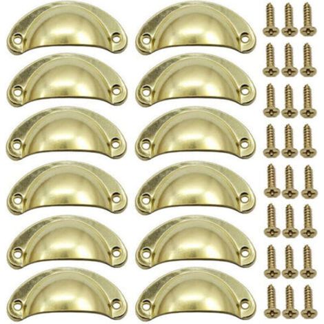 12 Stück Goldene Muschelgriffe für Möbel, Retro 82mm Griff für Vintage-Möbelschubladen mit Schrauben