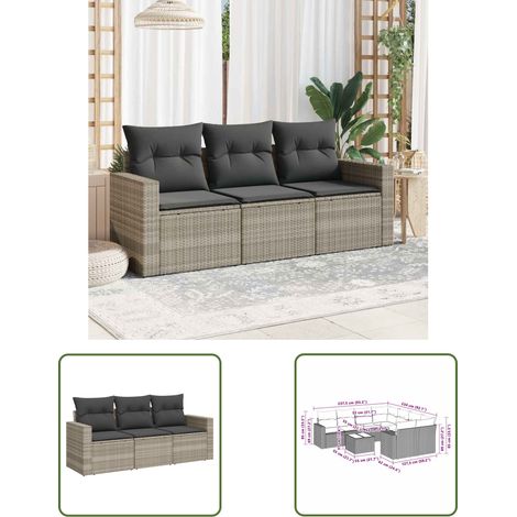 The Living Store 3-tlg. Garten-Sofagarnitur mit Kissen Hellgrau Poly Rattan - Gartensofas - Outdoor Möbel - Lounge Set - Rattan Sofa - Gartenlounge (1/3)