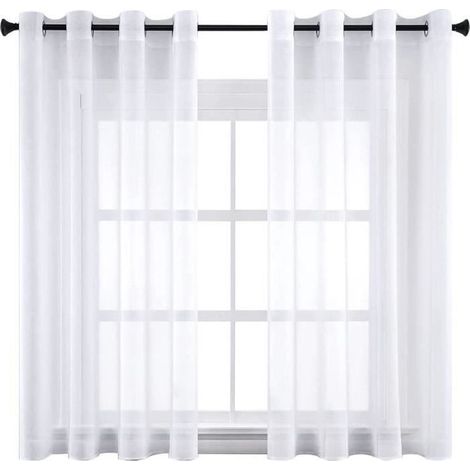 2 Panneaux Rideaux Voilage Blanc à Oeillets Rideau Court Fenêtre 140×160cm (L×H) Semi-Transparent Décoration d\'Intérieure en Effet (1/4)
