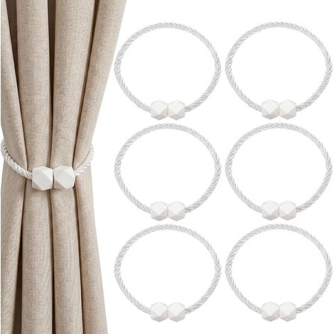 Sujetadores magnéticos para cortinas sin necesidad de taladrar (juego de 6)  Algodón, ideal para decoración de interiores, color blanco, 48,5 cm de largo (1/5)