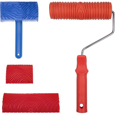 4PCS Outil de grain Rouleaux de Peinture Imitation Grain de Bois, Rouleau pour Peinture pour Création Effet Bois avec Poignée, Rouleaux de peinture Empaistic pour décoration murale (1/5)