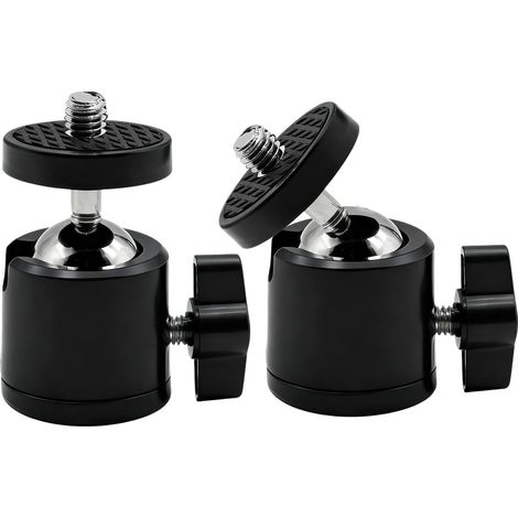 Mini rótula para cámaras, 2 piezas, giro de 360°, rótula de 1/4", mini rótula metálica, carga máxima de 2 kg para cámaras DSLR, monopies, trípodes, flashes, microondas.