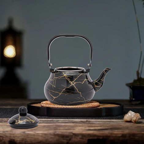 Théière - cafetière grande capacité - vintage, élégante - pour cuisinière à induction et cuisinière à gaz - capacité 2L - noir (1/5)