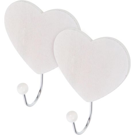 Lot de 2 cintres en bois en forme de cœur blancs avec trou (1/5)