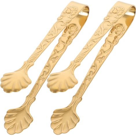 Blumenförmige Eiszange, Küchenzange aus Edelstahl, Servierzange, rutschfeste Backzange, Grillbesteck, Küchenhelfer, goldene quadratische Zuckerzange, Mini-Servierzange, 2 Stück (Gold)
