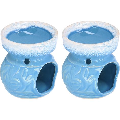 2-teiliger blauer Keramik-Räuchergefäß, Duftölwärmer für Aromatherapie und Dekoration (1/5)