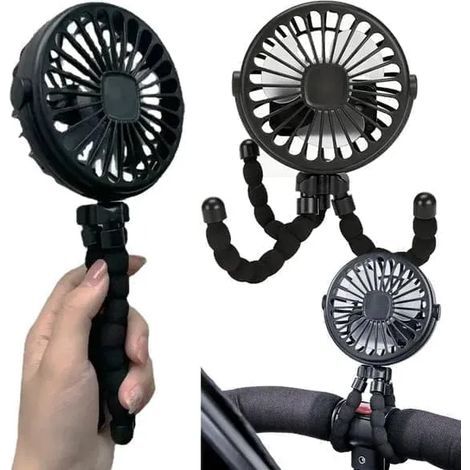 Ventilatore flessibile per passeggino – Ventilatore portatile con batteria ricaricabile, 3 velocità, per passeggino, letto o scrivania (nero) (1/5)