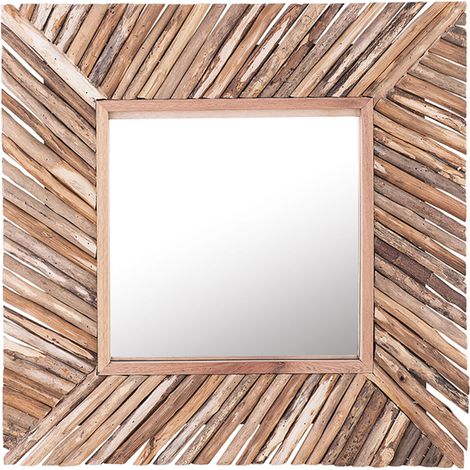 Espejo de pared decorativo madera clara cuadrado 61 x 61 cm estilo rústico Kanab