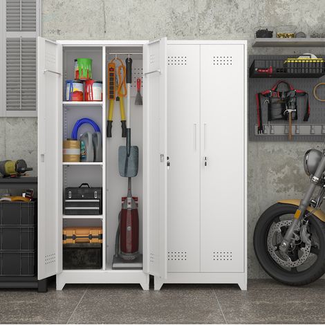 Armoire de rangement métallique pour outils 165 x 60 x 40 cm avec serrure, blanche HAVRYA (1/5)