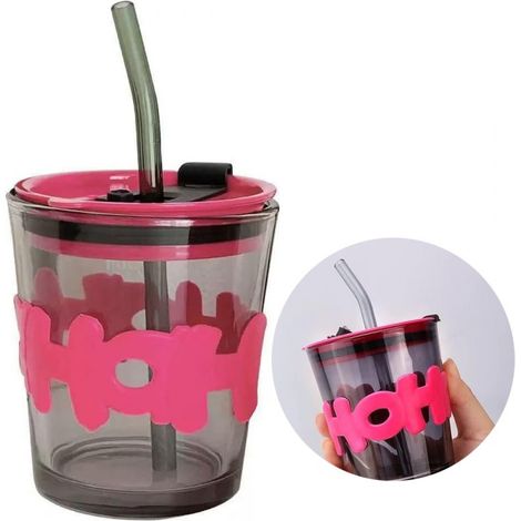 Ecarla Farbglasbecher mit Strohhalm und Verschluss, 300 ml, Hoh CUP13 (1/4)