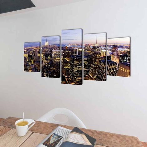 vidaXL Canvas Wall Print Set Birds Eye View of New York Skyline 200x100cm (1/3)