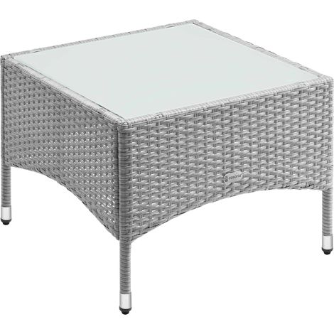 CASARIA® Mesa Auxiliar Poliratan Resistente a la intemperie Altura Ajustable Exterior Tapa de cristal 80kg de capacidad de carga Jardín Balcón Terraza Mesa de salón M3 - 58x58x42cm (de) (1/7)