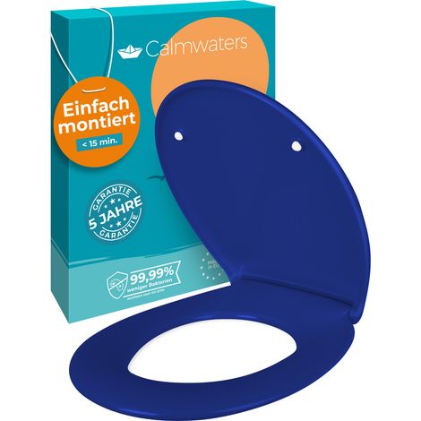 Calmwaters® Premium WC Sitz einfache Montage, Toilettendeckel bis 250 kg, Made in EU, antibakterieller Duroplast, Absenkautomatik, 2 Montage Optionen, abnehmbar, Klobrille, oval, Blau