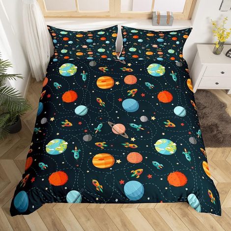 Housse de couette Space Rocket Set Espace Décoration respirante de la salle d'aventure Espace Ensemble Housse de couette 200x200cm (1/5)