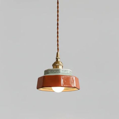 Suspension vintage en céramique avec ampoule, petit lustre, lampe de chevet LED, suspension en porcelaine, plafonnier, φ14cm, lumière chaude 3000K