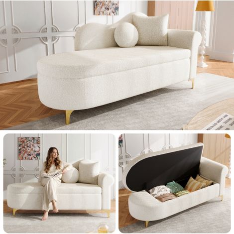 Chaise longue de rangement multifonction — Design moderne, dossier ondulé, coussin d'assise haute densité  inclut des coussins lombaires et cervicaux offerts.