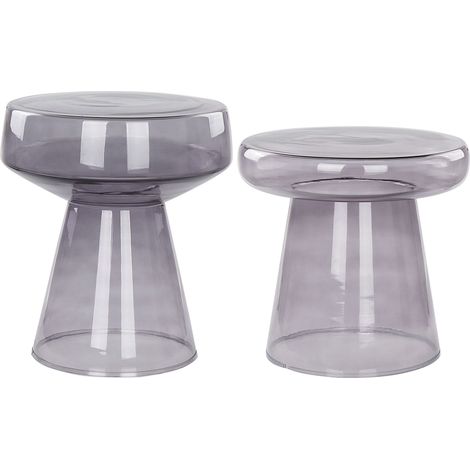 Set of 2 Side Tables LAGUNA/CALDERA Glass Grey (1/5)