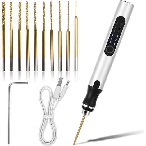 GARRYFIZH Kit perceuse stylo électrique 3 vitesses – Outil de gravure portable avec 10 embouts (pour plastique, bois, cuir) – Précision et polyvalence (1/5)