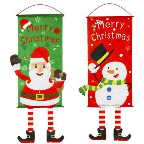 2 fanions en tissu « Joyeux Noël », décorations pour le porche, drapeaux du Père Noël, murs, portes et fenêtres (1/5)