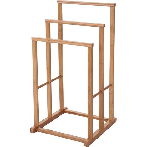 Handtuchhalter HHG-553, Badezimmer Handtuchständer freistehend, Bambus 82x42x42cm
