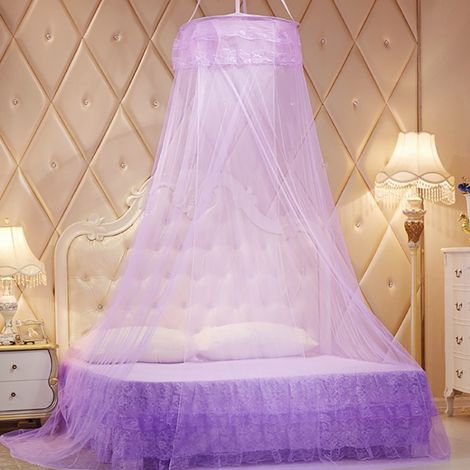 Baldaquin suspendu rond sans installation, moustiquaire densifiée pour lit double, anti-moustiques, Composition : 60 × 260 × 904 cm, Couleur : violet clair (1/5)