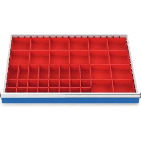 Kleinteilekästen Set 40-teilig, R 36-24, Schubladennutzmaß 900 x 600 mm, Blendenhöhe 50 mm Maße in mm (BxTxH): 900 x 600 x 28 (1/3)