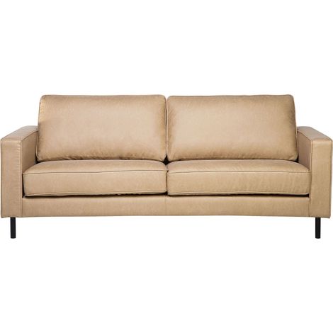 Canapé Fixe 3 Places en Cuir PU Beige Confort Optimal pour Salon au Design Moderne Beliani