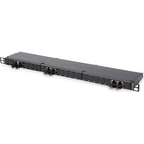 Komplettes Patchpanel 19 Zoll 24x RJ45 S/FTP Kat. 6 1 HE mit Einschub schwarz (RAL 9005) DN-91624S-EC