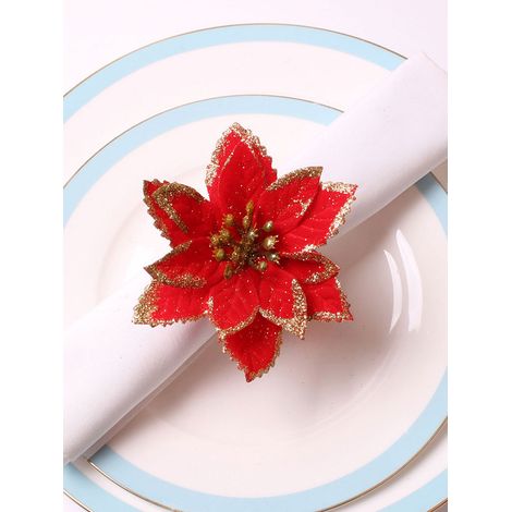 rond de serviette en velours rouge décoré pour Noël (1/5)