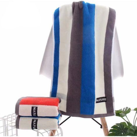 Serviette de bain en coton épais, douce et absorbante, 1 pièce, idéale pour le bain, les mains, le visage, le fitness et le spa - Bande verticale bleue (1/3)