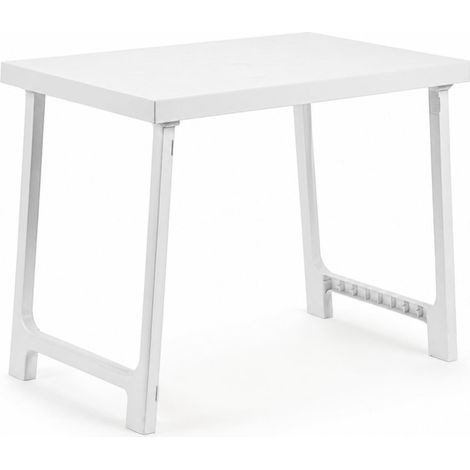 Tavolo rettangolare da giardino in plastica con foro per ombrellone - Misura 81x56x63 cm - Tavolino per esterno con gambe pieghevoli - Bianco (1/5)
