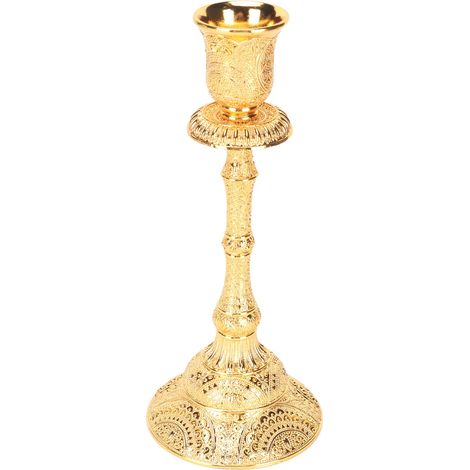 Bougeoir doré vintage en alliage, sculpté avec raffinement, chandelier pilier en métal pour centre de table (1/5)