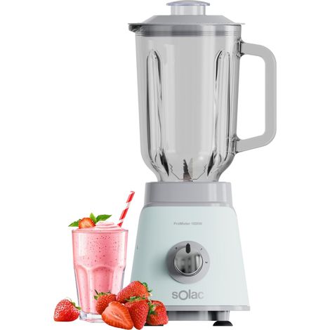 Blender Pro Mixter 1000W Bol verre 1,5L 2 vitesses Turbo Lames 4 couteaux inox Broie glace Système de sécurité Compatible lave-vaisselle Accessoires Bleu (1/5)