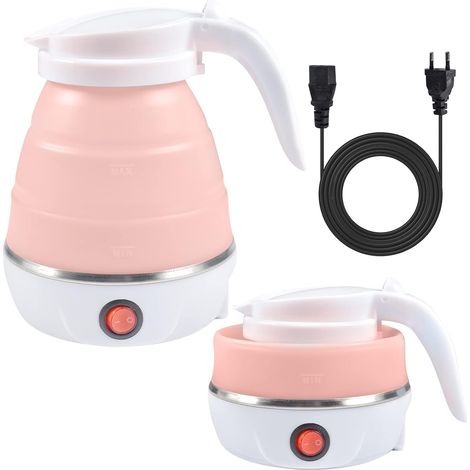 Bouilloire de voyage électrique pliable en silicone, mini-bouilloire de voyage portable avec fond en acier inoxydable (rose) (1/5)