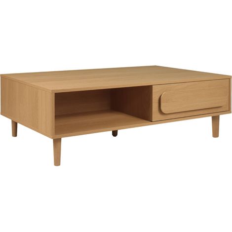 Vintage oak wood effect coffee table with 1 drawer, Juliana 120x55x38 cm (1/5)