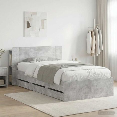 Teenpull – Bettgestell mit Stauraum und Kopfteil Betongrau 90 x 190 cm (1/5)
