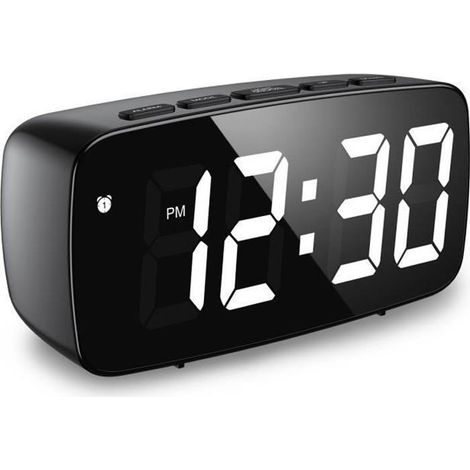 Reloj despertador digital, con pantalla LED, función de repetición de alarma, brillo ajustable, modo diurno y dos modos de alimentación (negro). (1/5)