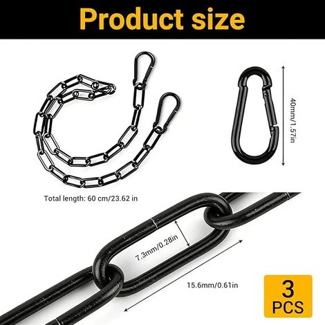 Black Stainless Steel Chain Stainless Steel Chains with Carabiner for Fence Gates Garden Gates Pet Cage Grids 60cm/23.6 Inch (1/4)