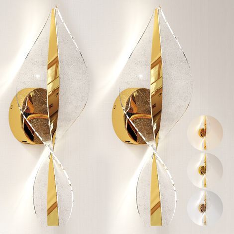 Led Wall Lamp 2 Pack, 13W Modern Indoor Spiral Wall Light, Colour Temperature Adjustable 3000K/4000K/6500K, for Bedroom, Living Room, Hallway, Stairs, Gold Tone (1/5)