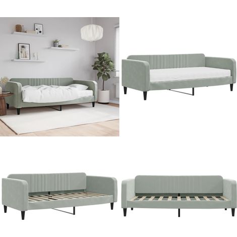 Tagesbett mit Matratze Hellgrau 90x190 cm Samt - Schlafsofa - Matratze (1/5)