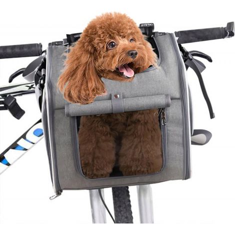 Panier pour chien pour vélo - Panier avant amovible et extensible - Convient aux petits chiens et chats jusqu'à 8 kg (gris) (1/5)