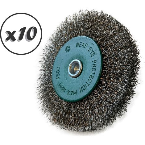 Brosse circulaire métallique sur tige Ø 100 mm Fil inox dur - Quantité x10 - Ø 100 mm - Ep. 18 mm - Inox dur