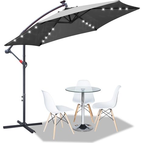 Hengda Ombrellone con LED 300 cm ombrellone da spiaggia ombrellone da giardino ombrellone da patio rotondo UV30+, grigio (1/5)