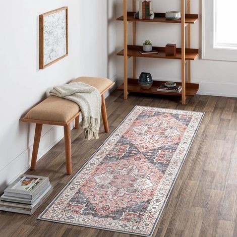 Tapis de Passage 60x180cm Antidérapant Tapis de Couloir Long Fin Tapis de Sol Vintage Médaillon Rose Tapis de Salon Chambre Cuisine (1/5)