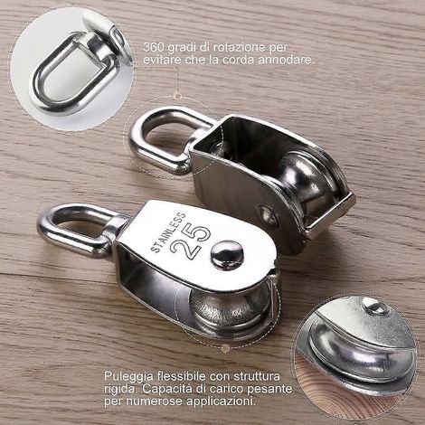 Lot de 2 blocs à rouleau simple M25, rouleau en acier inoxydable 304, rouleau rotatif à 360 degrés pour cordes à linge (1/4)