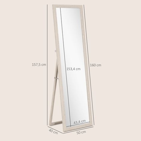 Miroir sur pied 160 x 50 cm, usage polyvalent, forme rectangulaire avec cadre, blanc (1/5)