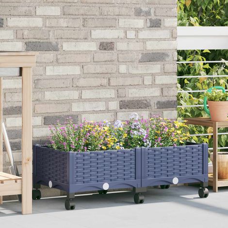 vidaXL Gartenpflanzer mit Rädern Blaugrau 80 x 40 x 33 cm PP (1/5)