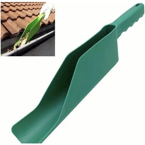 Gouttière - pelle à gouttière - brosse - nettoyant - vert - forme oblongue - robuste - plastique dur - outil de curage (1/4)