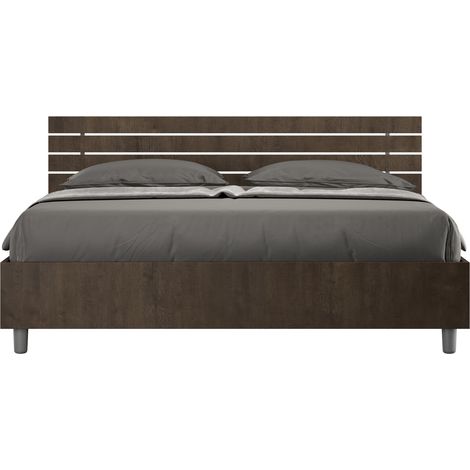 Letto Matrimoniale 160x200 cm con Rete e Contenitore Testata Doghe Dritta Ankel Noce (1/5)